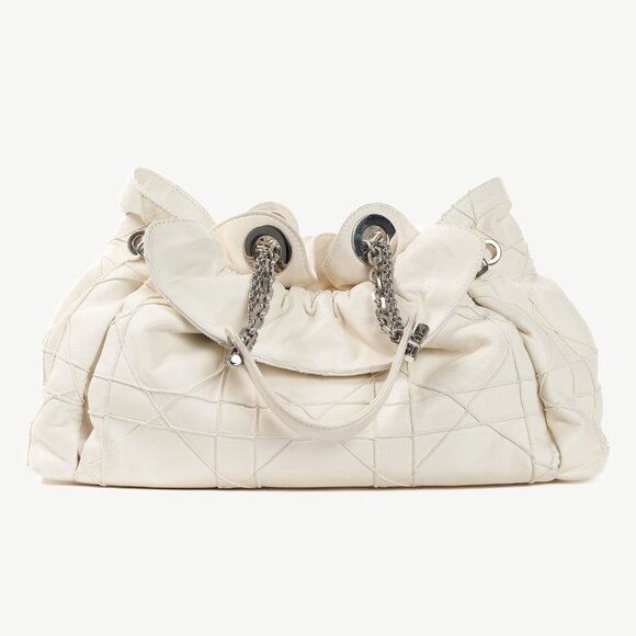 Christian Dior Le Trente White Cannage Leather Ruffle Tote - Picture 4 of 13